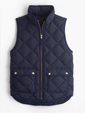 J. Crew Sz L Navy Diamond-Quilted Down Filled Women Vest with Gold-Tone Hardware